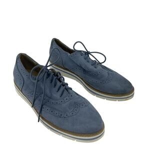 SODA Women's Blue Suede Lace Up Casino Boho Loafer Shoes Size 8 Preowned